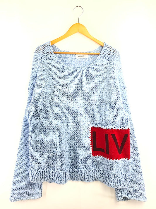 【中古品】【メンズ】 AMBUSH アンブッシュ 17AW LOVE&LIFE KNITTED OVERSIZED SWEATER AMBKN-104 編み込みオーバーサイズニット 142-260404-rt-08-tag サイズ：2 カラー：ライトブルー 万代Net店