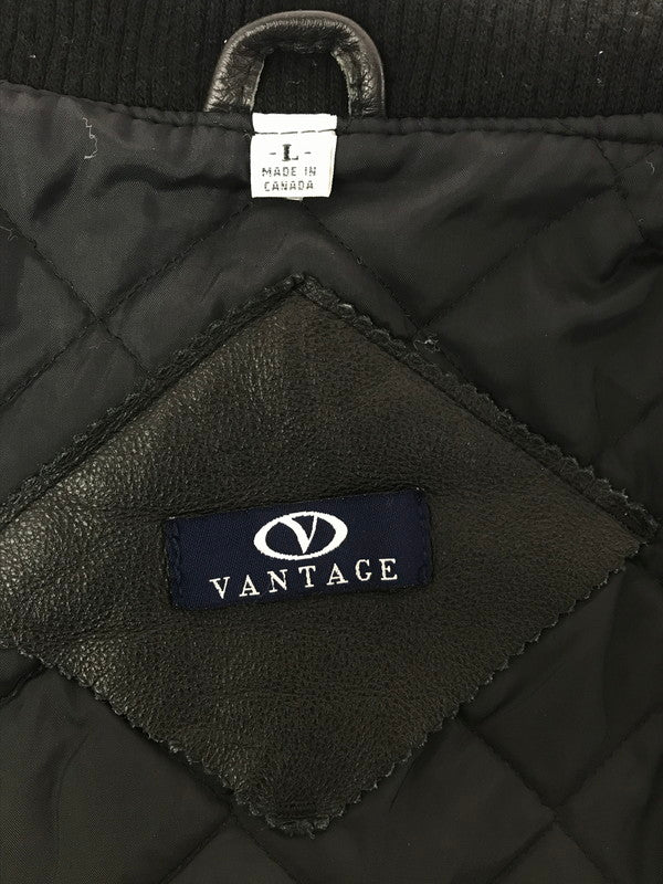 【現状渡し品】【メンズ】 VANTAGE ヴィンテージ MADE IN CANADA LEATHER VARSITY JACKET ALL BLACK カナダ製 レザー バーシティー ジャケット アウター 146-260904-rt-09-tagh サイズ：L カラー：ブラック 万代Net店