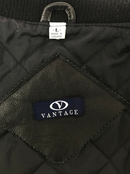 【現状渡し品】【メンズ】 VANTAGE ヴィンテージ MADE IN CANADA LEATHER VARSITY JACKET ALL BLACK カナダ製 レザー バーシティー ジャケット アウター 146-260904-rt-09-tagh サイズ：L カラー：ブラック 万代Net店
