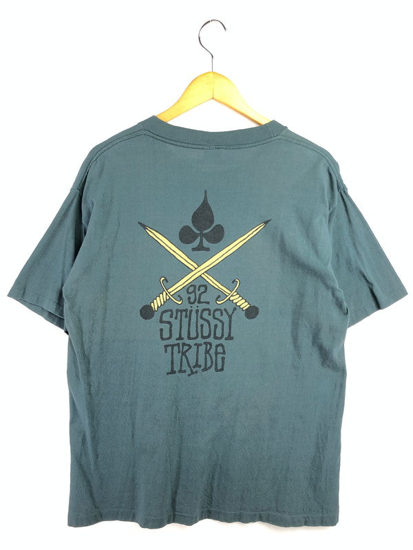 【現状渡し品】【メンズ】 OLD STUSSY オールド ステューシー 80's 92 STUSSY TRIBE S/S T-SHIRT 80年代 ショートスリーブ Tシャツ トップス USA製 142-260403-rt-11-tagh サイズ：L カラー：グリーン系 万代Net店