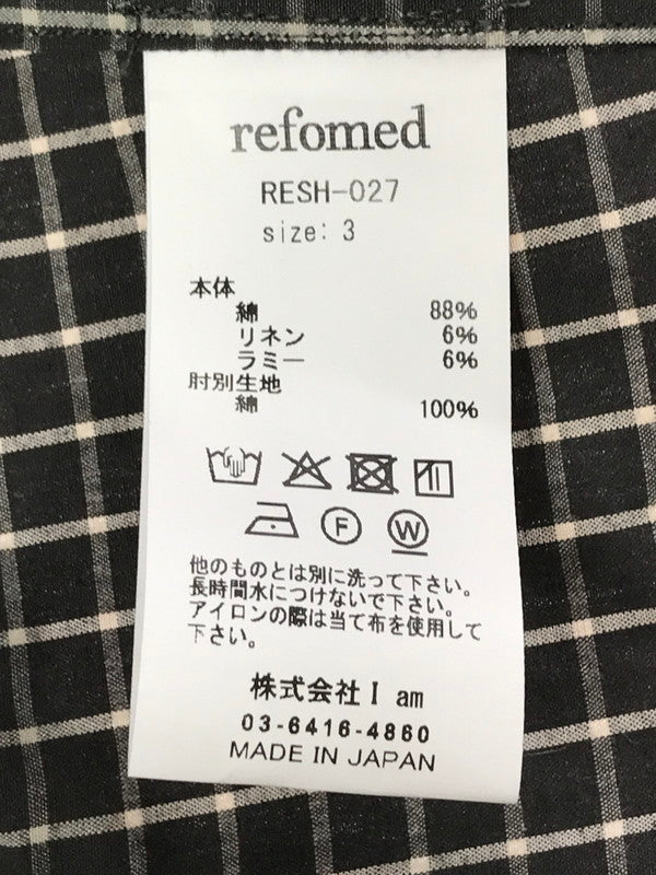 【中古美品】【メンズ】 REFOMED リフォメッド RESH-027 WRIST PATCH SLOUCH SHIRT リストパッチ スラウチシャツ チェックシャツ 長袖シャツ 140-260405-na-09-tag サイズ：3 カラー：ブラック系 万代Net店