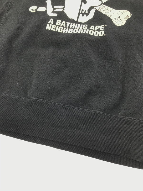 【中古品】【メンズ】 NEIGHBORHOOD ネイバーフッド × A BATHING APE ア ベイシング エイプ SKULL CREWNECK 001SWE731908X スカル クルーネック スウェット トレーナー 142-260408-rt-03-tag サイズ：M カラー：ブラック 万代Net店