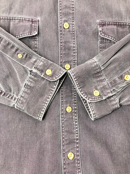 【中古品】【メンズ】 EDDIE BAUER エディー・バウアー 80's ELKHORN TWILL L/S SHIRT エルクホーン ツイル ロング スリーブ シャツ トップス 黒タグ ヴィンテージ 146-260516-rt-20-tagh サイズ：不明 下記参照 カラー：パープル 万代Net店