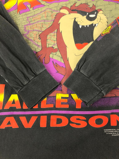 【中古品】【メンズ】 HARLEY DAVIDSON ハーレーダビッドソン 1992 TASMANIAN DEVIL MOCK NECK L/S T-SHIRT タスマニアンデビル モックネック ロングスリーブ Tシャツ USA製 146-260411-rt-02-tag カラー：ブラック系 万代Net店