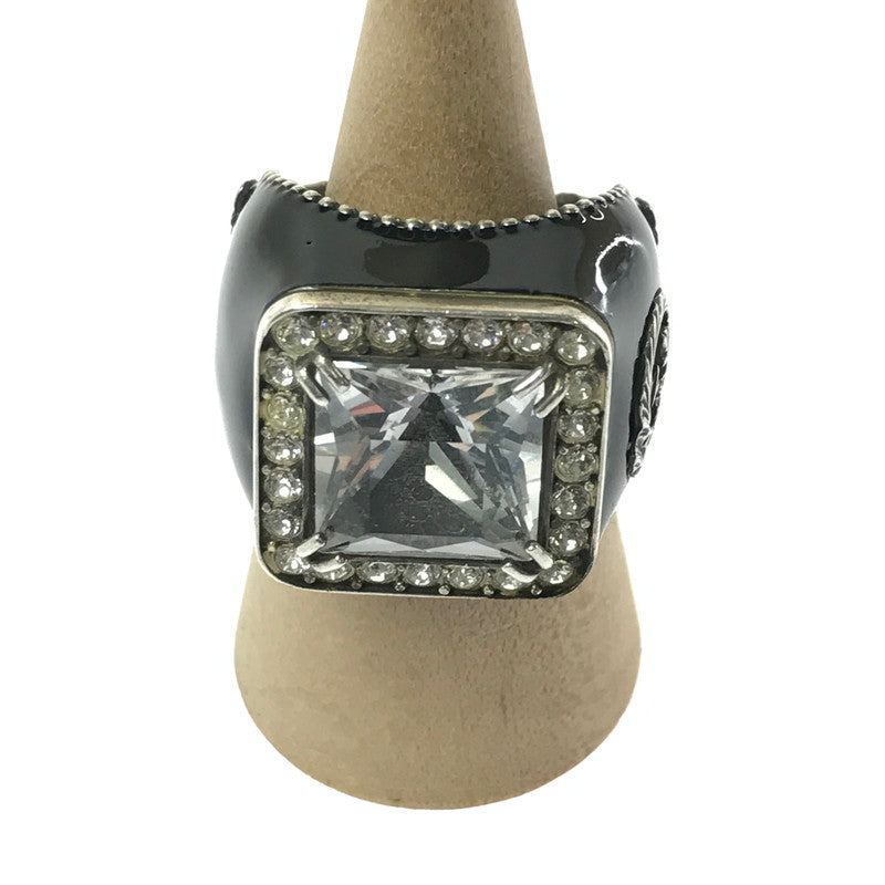 【中古品】【メンズ】 GUCCI グッチ SV925 クリスタル ディティール GG ロゴ シグネットリング 指輪 アクセサリー 182-260418-na-03-tagh サイズ：17 カラー：ブラック 万代Net店