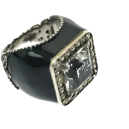【中古品】【メンズ】 GUCCI グッチ SV925 クリスタル ディティール GG ロゴ シグネットリング 指輪 アクセサリー 182-260418-na-03-tagh サイズ：17 カラー：ブラック 万代Net店