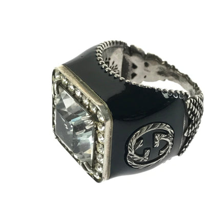 【中古品】【メンズ】 GUCCI グッチ SV925 クリスタル ディティール GG ロゴ シグネットリング 指輪 アクセサリー 182-260418-na-03-tagh サイズ：17 カラー：ブラック 万代Net店