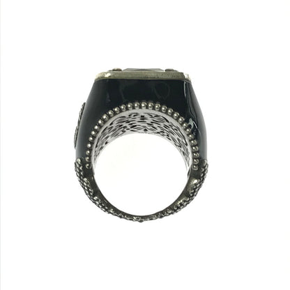 【中古品】【メンズ】 GUCCI グッチ SV925 クリスタル ディティール GG ロゴ シグネットリング 指輪 アクセサリー 182-260418-na-03-tagh サイズ：17 カラー：ブラック 万代Net店