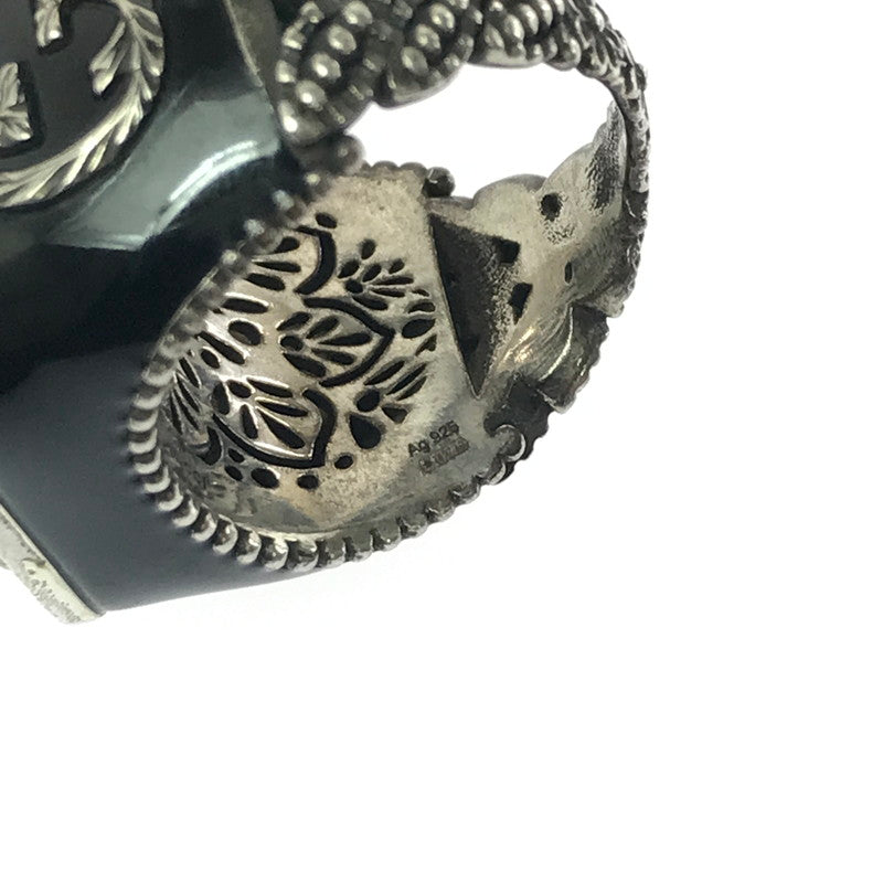 【中古品】【メンズ】 GUCCI グッチ SV925 クリスタル ディティール GG ロゴ シグネットリング 指輪 アクセサリー 182-260418-na-03-tagh サイズ：17 カラー：ブラック 万代Net店