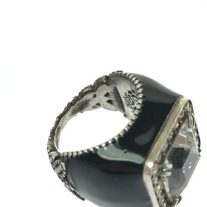 【中古品】【メンズ】 GUCCI グッチ SV925 クリスタル ディティール GG ロゴ シグネットリング 指輪 アクセサリー 182-260418-na-03-tagh サイズ：17 カラー：ブラック 万代Net店