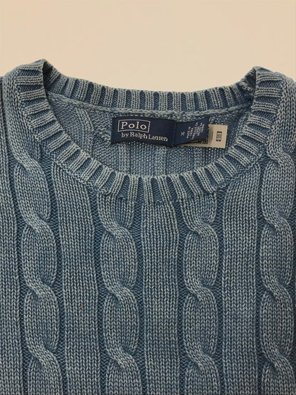 【中古品】【メンズ】 POLO RALPH LAUREN ポロ ラルフローレン ELBOW PATCH CABLE KNIT SWEATER エルボー パッチ ケーブル ニット セーター トップス 168-260508-ty-08-tag サイズ：M カラー：インディゴ 万代Net店