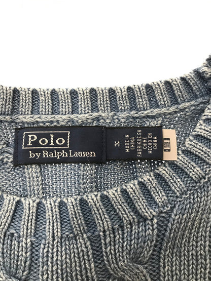 【中古品】【メンズ】 POLO RALPH LAUREN ポロ ラルフローレン ELBOW PATCH CABLE KNIT SWEATER エルボー パッチ ケーブル ニット セーター トップス 168-260508-ty-08-tag サイズ：M カラー：インディゴ 万代Net店