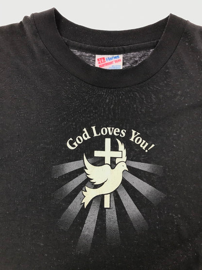 【中古品】【メンズ】 HANES ヘインズ 90's GOD LOVES YOU！ T-SHIRT 90年代 半袖Tシャツ トップス 146-260522-rt-11-tagh サイズ：L カラー：ブラック 万代Net店