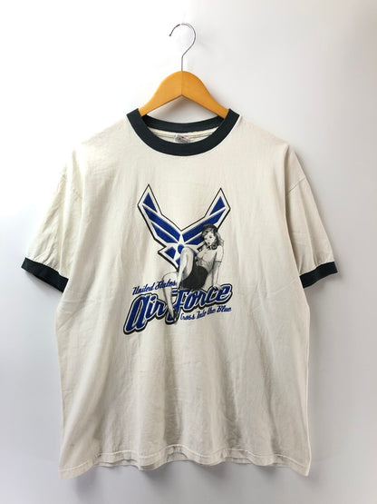 【現状渡し品】【メンズ】 ANVIL アンビル 90'S U.S.AIR FORCE PINNAP GIRL RINGERNECK S/S T-SHIRT 90年代 ピンナップガール リンガーネック Tシャツ 半袖Tシャツ 146-260425-na-02-tagh サイズ：L カラー：ホワイト 万代Net店