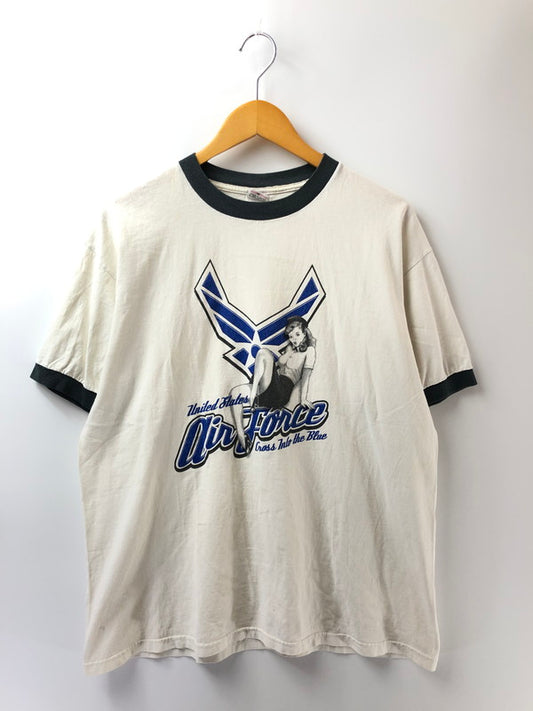 【現状渡し品】【メンズ】 ANVIL アンビル 90'S U.S.AIR FORCE PINNAP GIRL RINGERNECK S/S T-SHIRT 90年代 ピンナップガール リンガーネック Tシャツ 半袖Tシャツ 146-260425-na-02-tagh サイズ：L カラー：ホワイト 万代Net店