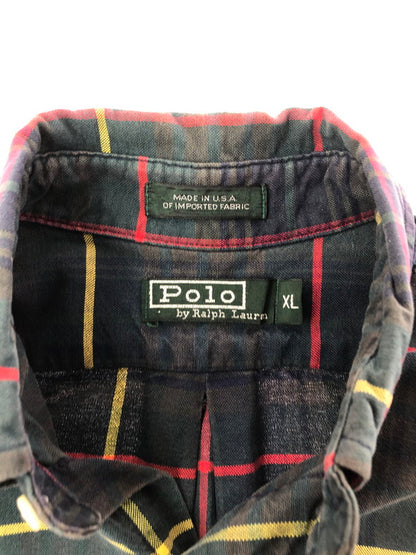 【中古品】【メンズ】 POLO RALPH LAUREN ポロラルフローレン 80's L/S BD CHECK SHIRT USA製 緑タグ 80年代 ロングスリーブ チェック シャツ トップス 146-260514-rt-16-tagh サイズ：XL カラー：マルチカラー 万代Net店