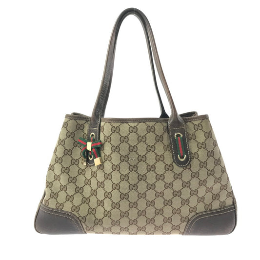 【中古品】【レディース】 GG CANVAS PRINCY LINE RIBBON TOTE BAG 163805 GGキャンバス プリンシーラインリボントートバッグ カバン 180-260421-rt-29-tagh カラー：ブラウン 万代Net店