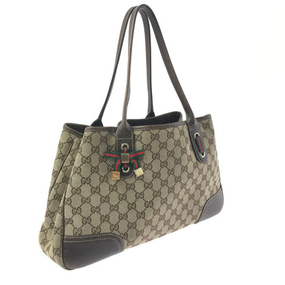 【中古品】【レディース】 GG CANVAS PRINCY LINE RIBBON TOTE BAG 163805 GGキャンバス プリンシーラインリボントートバッグ カバン 180-260421-rt-29-tagh カラー：ブラウン 万代Net店