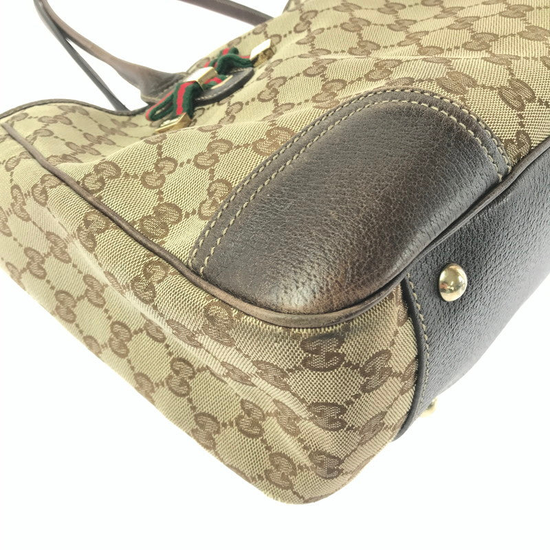 【中古品】【レディース】 GG CANVAS PRINCY LINE RIBBON TOTE BAG 163805 GGキャンバス プリンシーラインリボントートバッグ カバン 180-260421-rt-29-tagh カラー：ブラウン 万代Net店