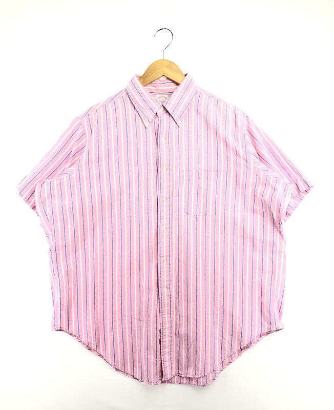 【中古品】【メンズ】 BROOKS BROTHERS USA製 MAKERS SS BD STRIPE SHIRT "PINK" メイカーズ ボタンダウン ストライプシャツ ”ピンク” 半袖シャツ トップス 146-260514-ki-10-tagh サイズ：17.5 カラー：ピンク 万代Net店