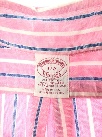 【中古品】【メンズ】 BROOKS BROTHERS USA製 MAKERS SS BD STRIPE SHIRT "PINK" メイカーズ ボタンダウン ストライプシャツ ”ピンク” 半袖シャツ トップス 146-260514-ki-10-tagh サイズ：17.5 カラー：ピンク 万代Net店