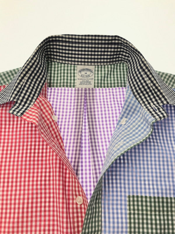 【中古品】【メンズ】 BROOKS BROTHERS ブルックス ブラザーズ S/S BD CHECK SHIRT CRAZY シャツ ボタンダウン チェックシャツ クレイジー 半袖シャツ トップス 146-260511-ty-08-tagh サイズ：M カラー：マルチカラー 万代Net店