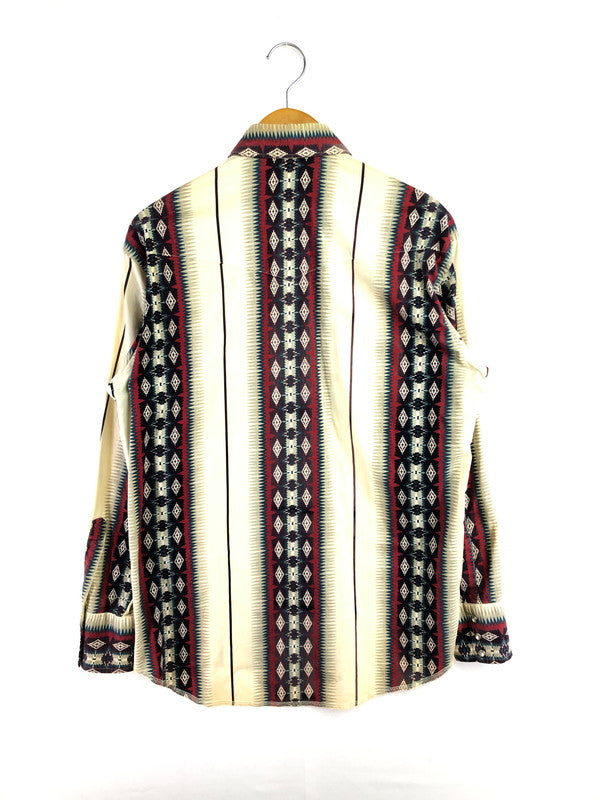 【中古品】【メンズ】 WRANGLER ラングラー 80～90's NATIVE PATTERN WESTERN SHIRT 80～90年代 ネイティブ パターン ウエスタン シャツ 長袖シャツ トップス 146-260516-rt-16-tagh サイズ：M カラー：ホワイト 万代Net店