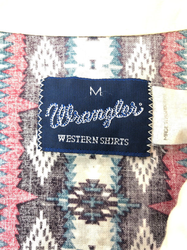 【中古品】【メンズ】 WRANGLER ラングラー 80～90's NATIVE PATTERN WESTERN SHIRT 80～90年代 ネイティブ パターン ウエスタン シャツ 長袖シャツ トップス 146-260516-rt-16-tagh サイズ：M カラー：ホワイト 万代Net店