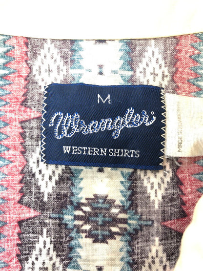【中古品】【メンズ】 WRANGLER ラングラー 80～90's NATIVE PATTERN WESTERN SHIRT 80～90年代 ネイティブ パターン ウエスタン シャツ 長袖シャツ トップス 146-260516-rt-16-tagh サイズ：M カラー：ホワイト 万代Net店