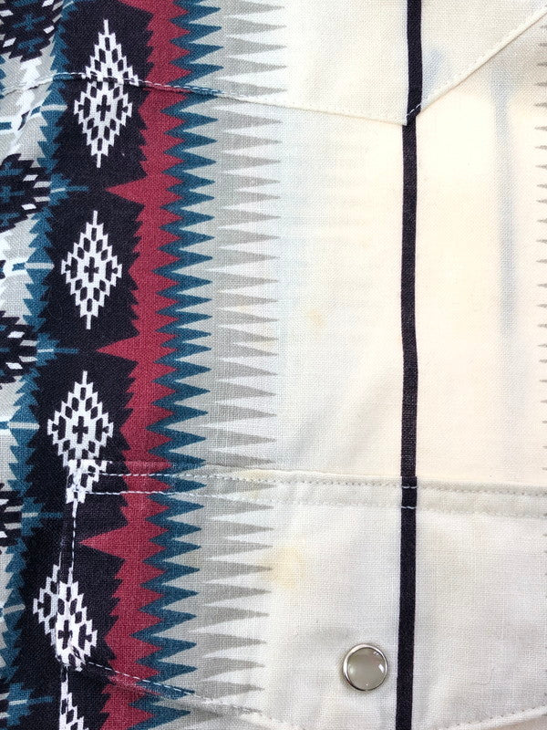 【中古品】【メンズ】 WRANGLER ラングラー 80～90's NATIVE PATTERN WESTERN SHIRT 80～90年代 ネイティブ パターン ウエスタン シャツ 長袖シャツ トップス 146-260516-rt-16-tagh サイズ：M カラー：ホワイト 万代Net店