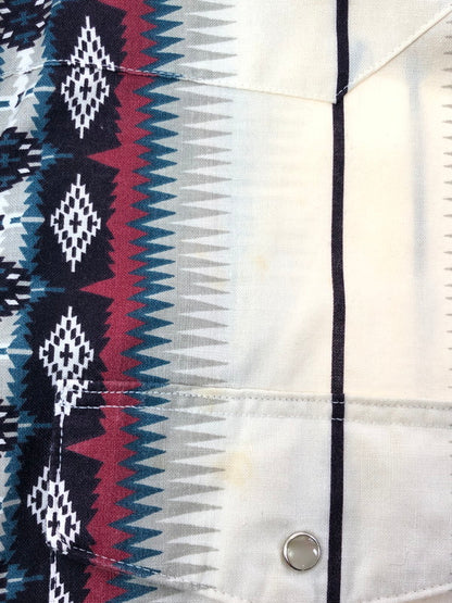 【中古品】【メンズ】 WRANGLER ラングラー 80～90's NATIVE PATTERN WESTERN SHIRT 80～90年代 ネイティブ パターン ウエスタン シャツ 長袖シャツ トップス 146-260516-rt-16-tagh サイズ：M カラー：ホワイト 万代Net店