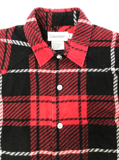 【中古品】【メンズ】 CALVIN KLEIN カルバン クライン 90～00's LS FLANNEL SHIRT ロングスリーブ フランネル シャツ トップス 141-260522-rt-15-tagh サイズ：L カラー：レッド 万代Net店