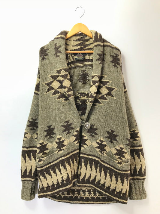 【中古品】【メンズ】 RRL WOOL&SILK ダブルアールエル ウール＆シルク NATIVE PATTERN SHAWL COLLAR HAND KNIT コンチョボタン ネイティブ パターン ショールカーラ ニット 145-260425-rt-12-tagh サイズ：M カラー：ブラウン系 万代Net店