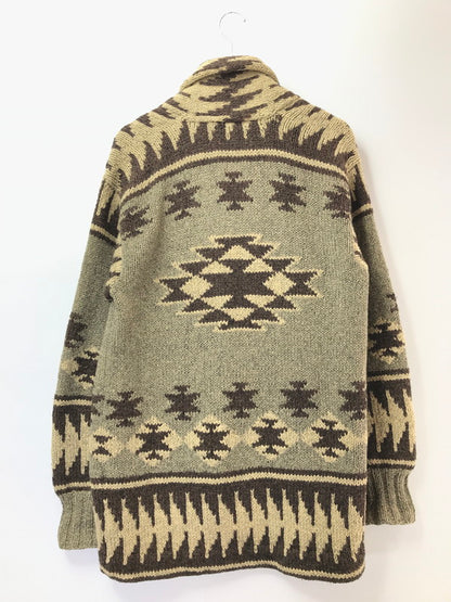 【中古品】【メンズ】 RRL WOOL&SILK ダブルアールエル ウール＆シルク NATIVE PATTERN SHAWL COLLAR HAND KNIT コンチョボタン ネイティブ パターン ショールカーラ ニット 145-260425-rt-12-tagh サイズ：M カラー：ブラウン系 万代Net店