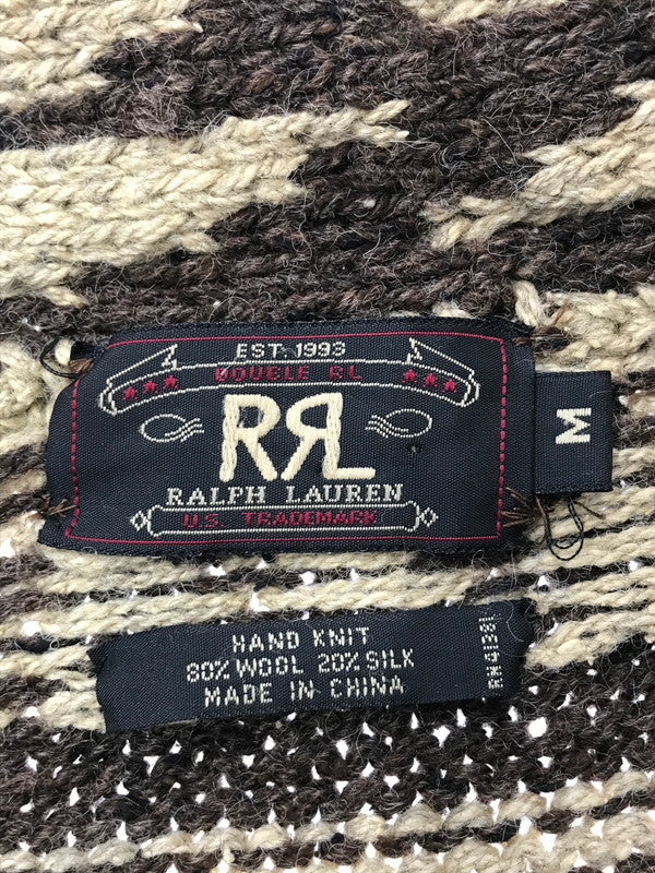 【中古品】【メンズ】 RRL WOOL&SILK ダブルアールエル ウール＆シルク NATIVE PATTERN SHAWL COLLAR HAND KNIT コンチョボタン ネイティブ パターン ショールカーラ ニット 145-260425-rt-12-tagh サイズ：M カラー：ブラウン系 万代Net店