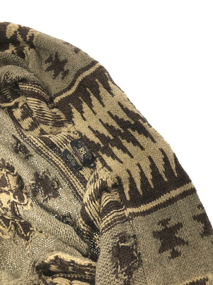 【中古品】【メンズ】 RRL WOOL&SILK ダブルアールエル ウール＆シルク NATIVE PATTERN SHAWL COLLAR HAND KNIT コンチョボタン ネイティブ パターン ショールカーラ ニット 145-260425-rt-12-tagh サイズ：M カラー：ブラウン系 万代Net店