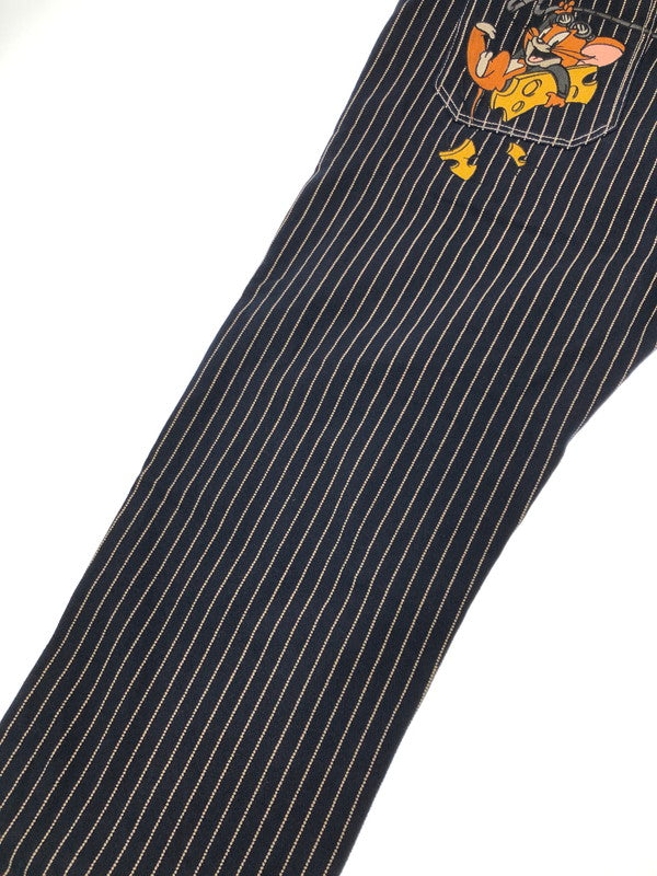 【中古品】【メンズ】 VANSON バンソン × TOM AND JERRY トムとジェリー コラボ WABASH STRIPE OVERALLS ウォバッシュストライプ オーバーオール デニム 156-260428-yy-20-tag サイズ：L カラー：ネイビー 万代Net店