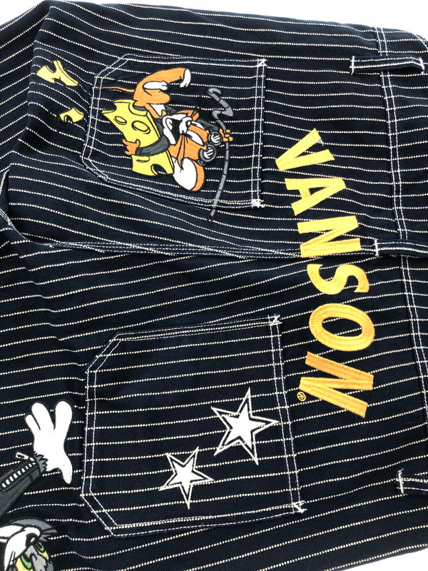 【中古品】【メンズ】 VANSON バンソン × TOM AND JERRY トムとジェリー コラボ WABASH STRIPE OVERALLS ウォバッシュストライプ オーバーオール デニム 156-260428-yy-20-tag サイズ：L カラー：ネイビー 万代Net店