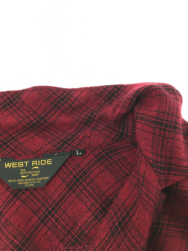 【中古品】【メンズ】 WEST RIDE ウエストライド L/S CHECK OPEN COLLAR SHIRT チェック オープン カラー シャツ 長袖シャツ 145-260518-na-14-tagh サイズ：L カラー：レッド系 万代Net店