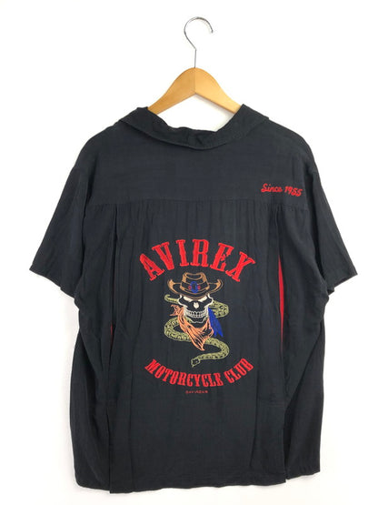 【中古品】【メンズ】 AVIREX アヴィレックス OPEN COLLAR S/S RAYON SHIRT スカル＆スネーク 刺繍 オープンカラー レーヨン シャツ 開襟シャツ トップス 145-260605-rt-07-tagh サイズ：S カラー：ブラック 万代Net店