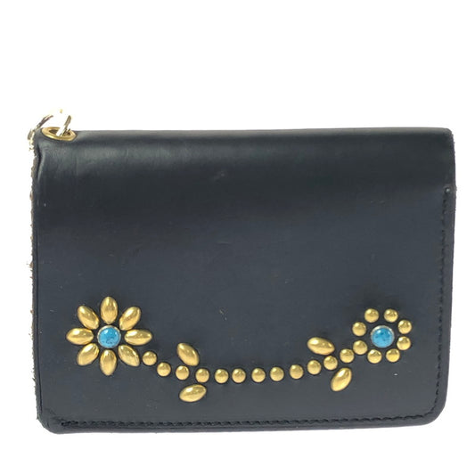 【中古品】 CROSSED ARROWS クロッシード アローズ STUDS LEATHER SHORT WALLET スタッズ レザー ショート ウォレット 二つ折り 財布 レザー 200-260515-ty-04-tagh カラー：ブラック 万代Net店