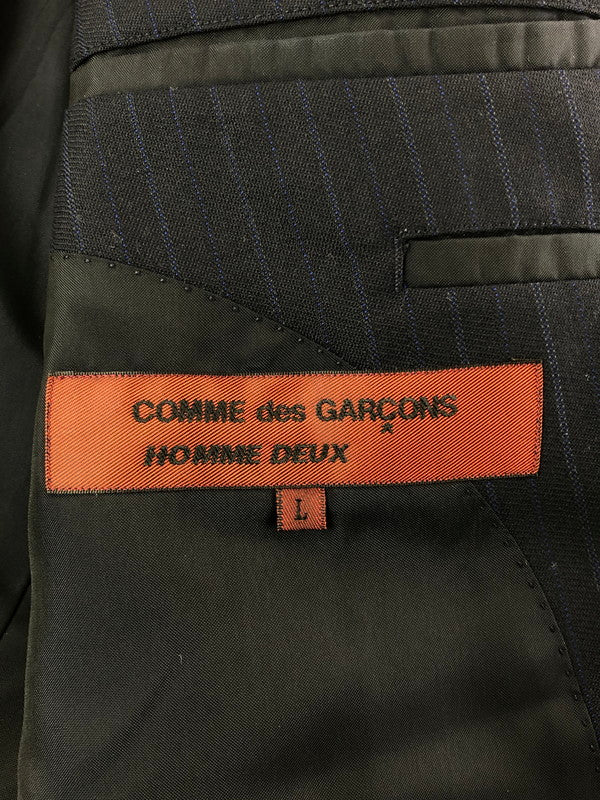 【中古品】【メンズ】 COMME DES GARCONS HOMME DEUX コムデギャルソン オム ドゥ STRIPE TAILORED JACKET DN-J001 04AW ストライプ テーラード ジャケット 140-260519-na-14-tagh サイズ：L カラー：ネイビー系 万代Net店
