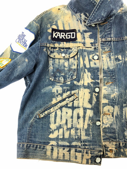 【現状渡し品】【メンズ】 VINTAGE 推定70S-80S WAPPEN DAMAGE DENIM JACKET ワッペン ダメージ デニムジャケット MAVERICKボタン ライトアウター 146-260519-na-18-tagh サイズ：サイズ不明　下記参照 カラー：インディゴ 万代Net店