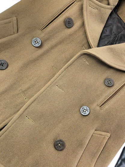 【中古品】【メンズ】 AVIREX アヴィレックス ARM LEATHER WOOL P COAT 6142173 アームレザーウールピーコート アウター 145-260823-su-04-tagh サイズ：M カラー：カーキ 万代Net店