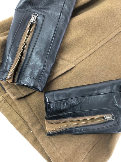 【中古品】【メンズ】 AVIREX アヴィレックス ARM LEATHER WOOL P COAT 6142173 アームレザーウールピーコート アウター 145-260823-su-04-tagh サイズ：M カラー：カーキ 万代Net店