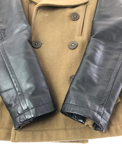 【中古品】【メンズ】 AVIREX アヴィレックス ARM LEATHER WOOL P COAT 6142173 アームレザーウールピーコート アウター 145-260823-su-04-tagh サイズ：M カラー：カーキ 万代Net店