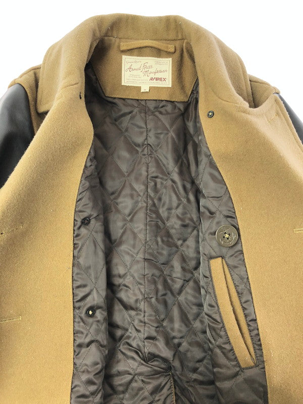 【中古品】【メンズ】 AVIREX アヴィレックス ARM LEATHER WOOL P COAT 6142173 アームレザーウールピーコート アウター 145-260823-su-04-tagh サイズ：M カラー：カーキ 万代Net店