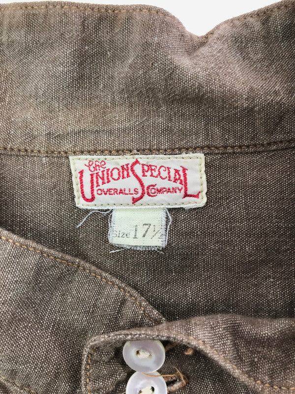 【中古品】【メンズ】 FREEWHEELERS フリーホイラーズ UNION SPECIAL OVERALLS 7分袖 WORK SHIRT ユニオンスペシャル オーバーオールズ ワーク シャツ 長袖 トップス 145-260529-ki-16-tagh サイズ：17.5 カラー：BROWN 万代Net店