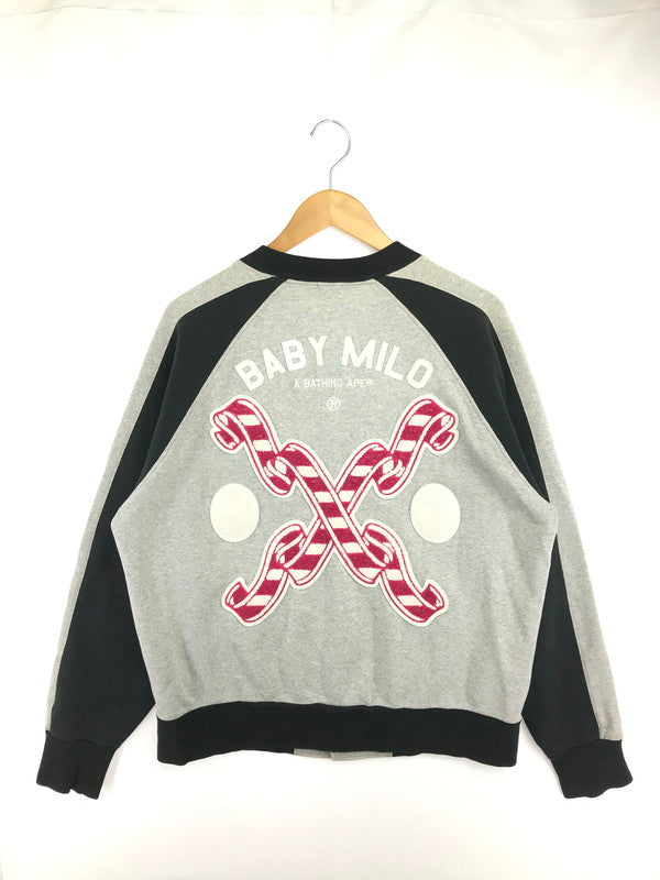 【中古品】【メンズ】 A BATHING APE BABY MILO SWEAT STADIUM JACKET スウェット スタジアム ジャケット ライトアウター 142-260529-ki-14-tagh サイズ：M カラー：GRAY BLACK 万代Net店