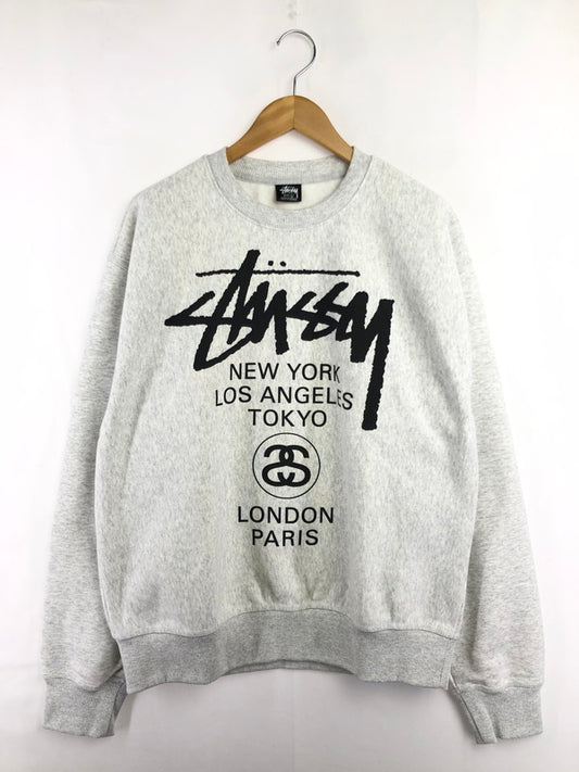 【中古品】【メンズ】 STUSSY ステューシー WORLD TOUR CREW SWEATSHIRT ワールド ツアー クルー スウェットシャツ トレーナー 142-260519-na-11-tagh サイズ：Ｌ カラー：グレー 万代Net店